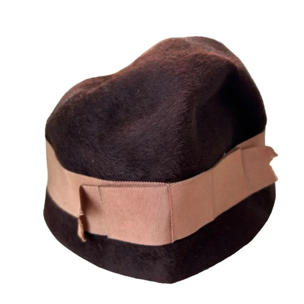 Vintage 1950's Junior B  Hat‎ Maroon with Pink Bow